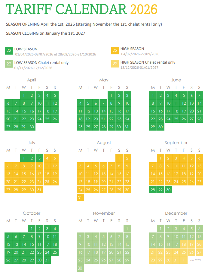 Calendrier des tarifs 2026_EN Calendrier des tarifs 2026_EN