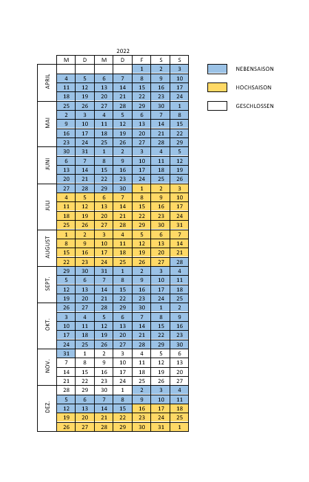 calendrier haute et basse saison 2022 haute et basse saison 2022